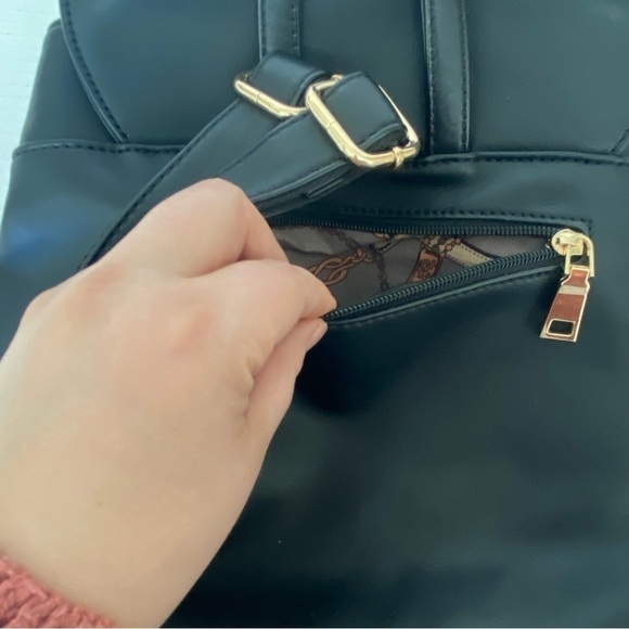 Faux Leather Backpack Black Gold Tone Hardware Great Quality Bag and Size - Picture 6 of 12